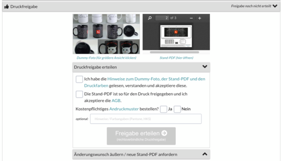 Kundenportal Screenshot Druckfreigabe