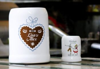Bedruckter Mini Bierkrug Schnapskrug für Ihre Hochzeit als Geschenk